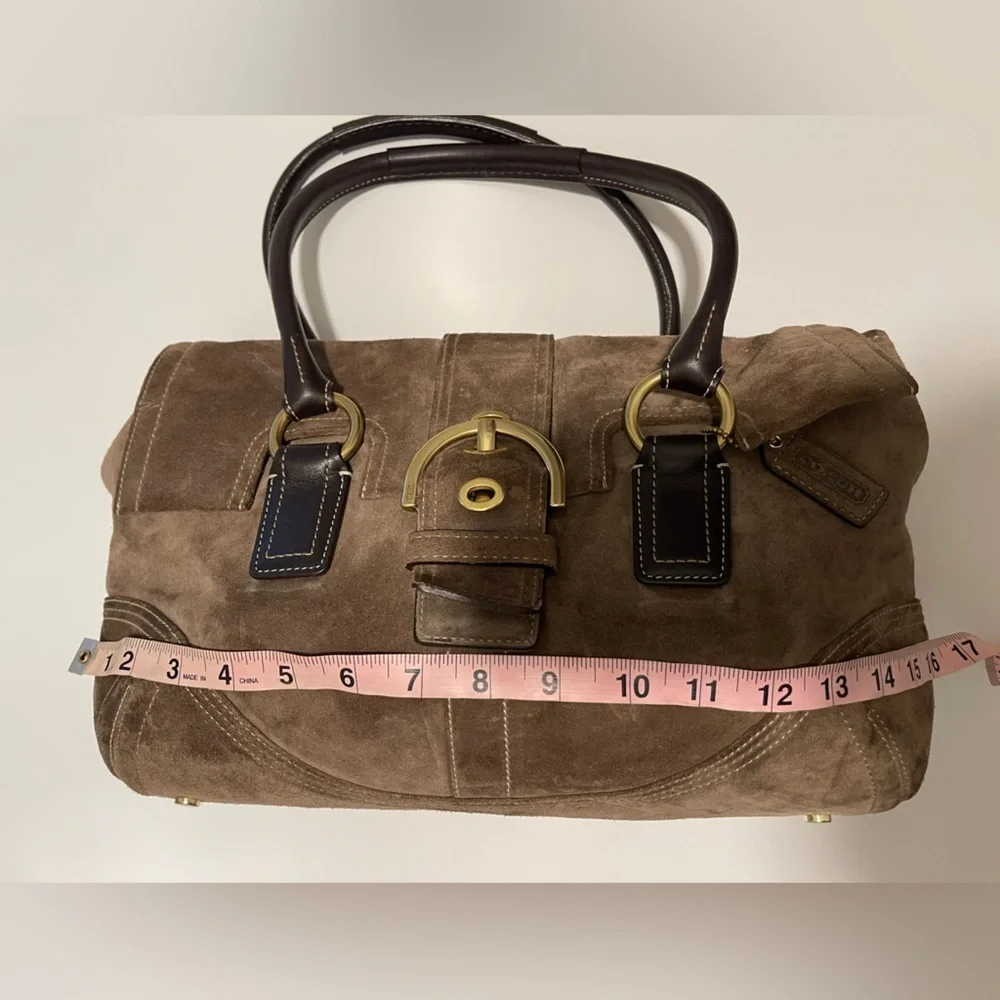 Coach Brown Suede Shoulder Bag with Gold Accents
